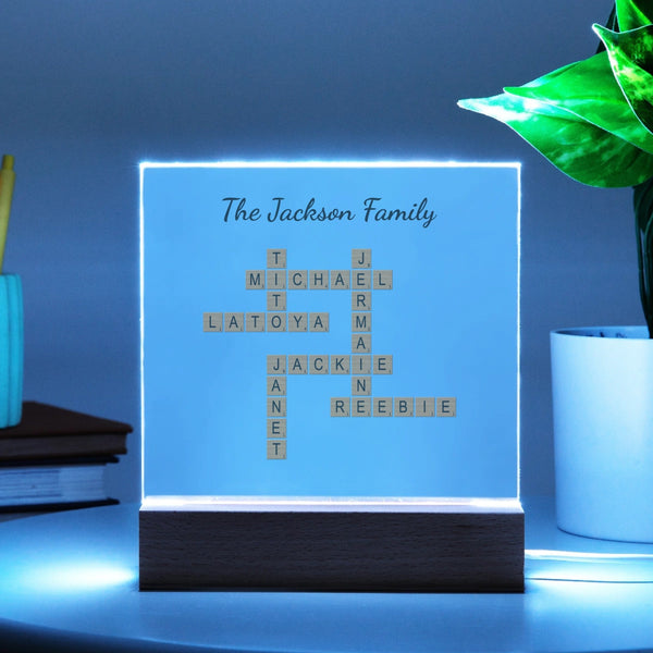 Crossword Family Style - USB/LED Acrylic Square Plaque - vo•hn
