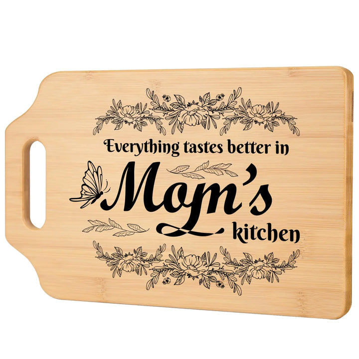 Everything Tastes Better - Engraved Bamboo Board for Mom - 12’’x7.5’’ - Gifts for mom