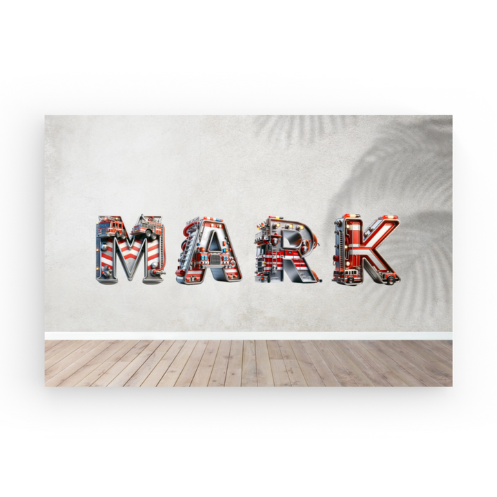 Firetrucks Style - Personalized Name Canvas Print