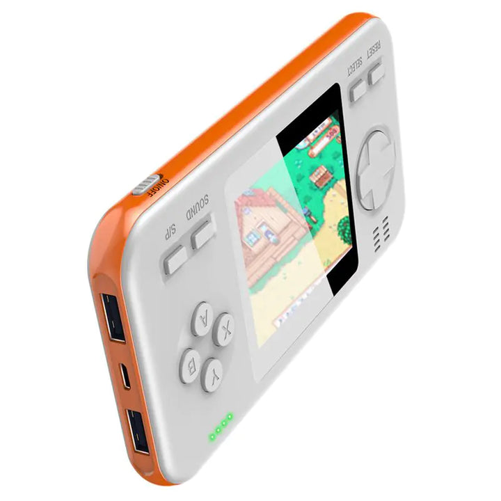 GameOn 2-in-1 Retro Handheld Game Console & 8000mAh Power Bank (Multiple Colors) - Orange white