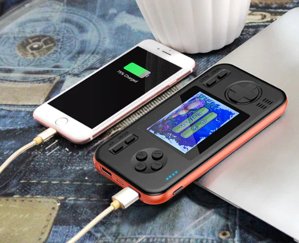 GameOn 2-in-1 Retro Handheld Game Console & 8000mAh Power Bank (Multiple Colors) - Black orange