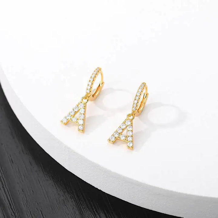 Glittering Letter Charm Hoop Earrings