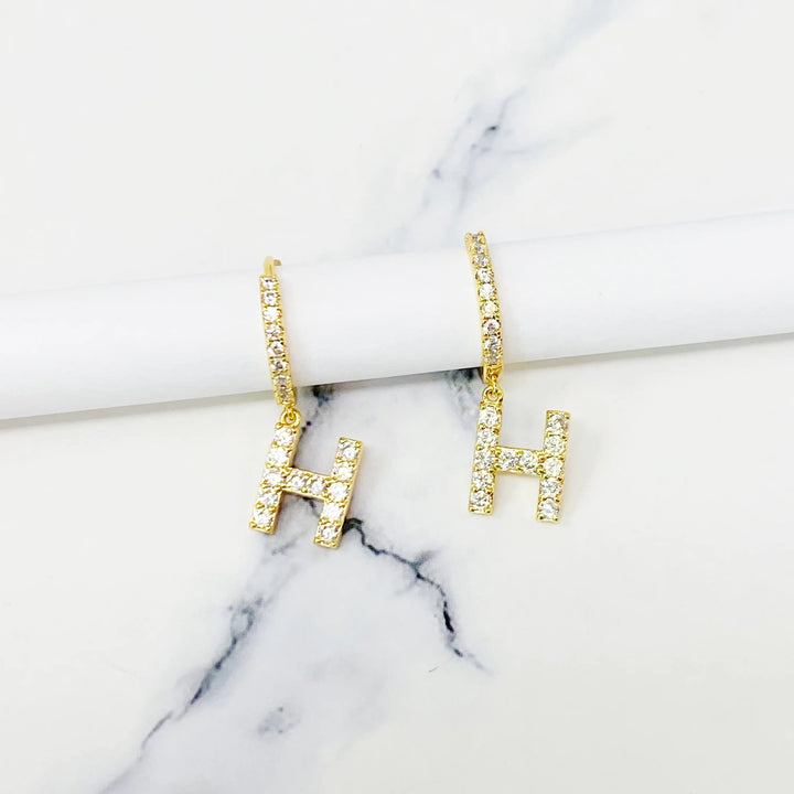 Glittering Letter Charm Hoop Earrings