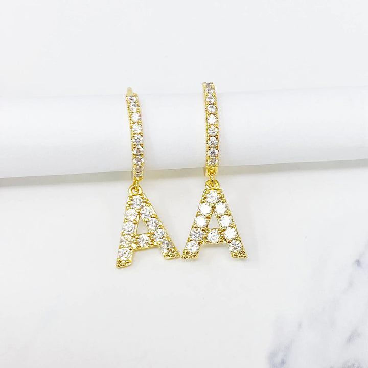 Glittering Letter Charm Hoop Earrings