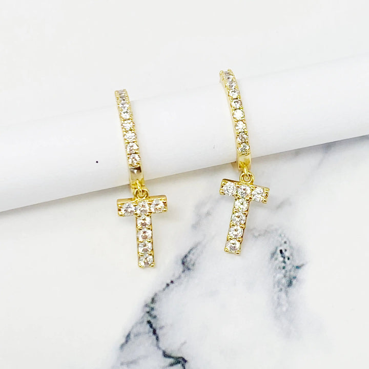 Glittering Letter Charm Hoop Earrings