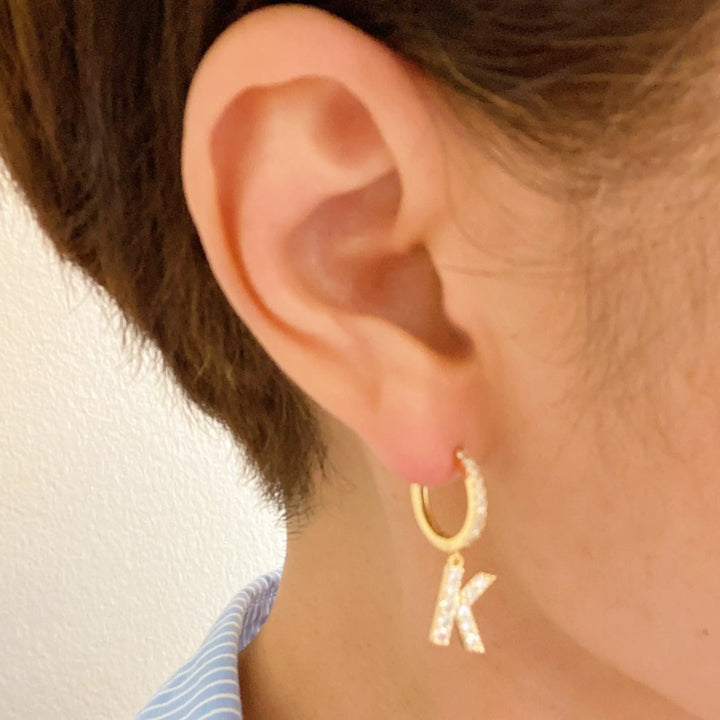 Glittering Letter Charm Hoop Earrings