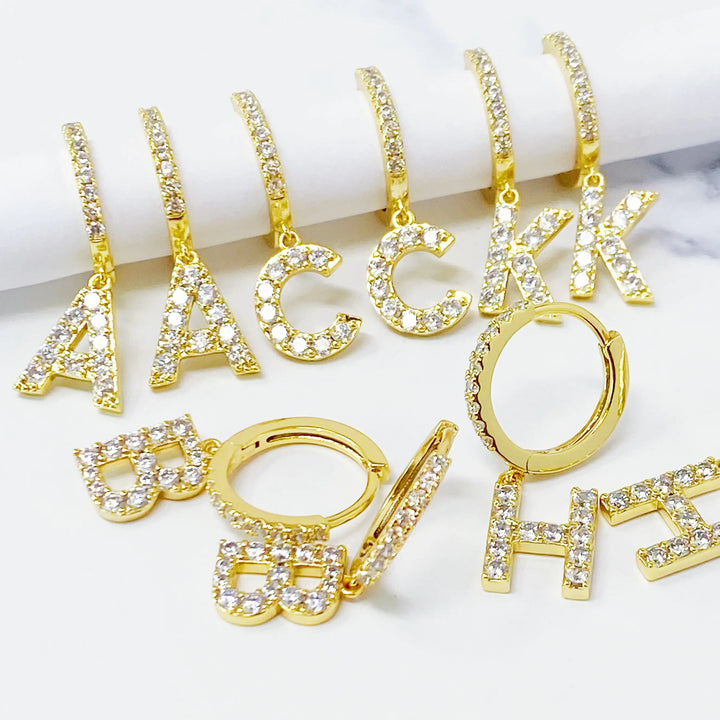 Glittering Letter Charm Hoop Earrings