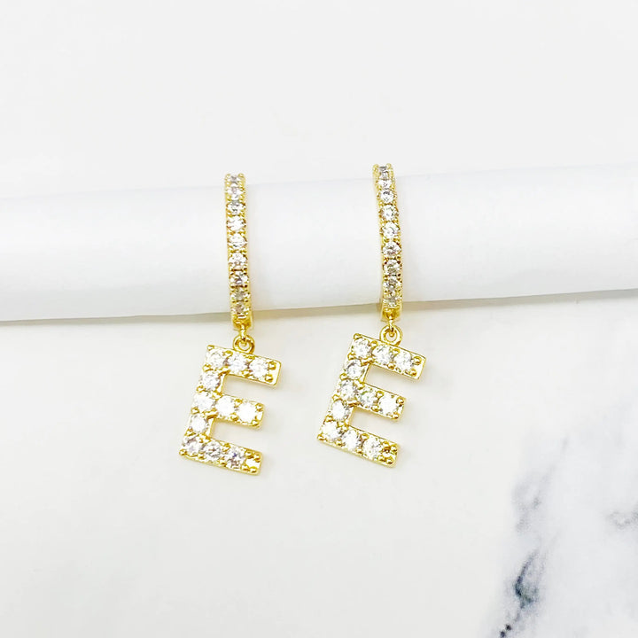 Glittering Letter Charm Hoop Earrings