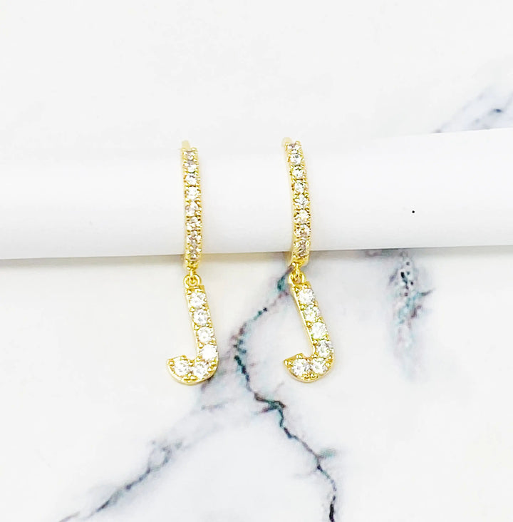 Glittering Letter Charm Hoop Earrings