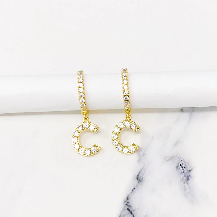 Glittering Letter Charm Hoop Earrings