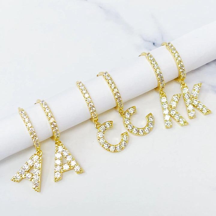 Glittering Letter Charm Hoop Earrings