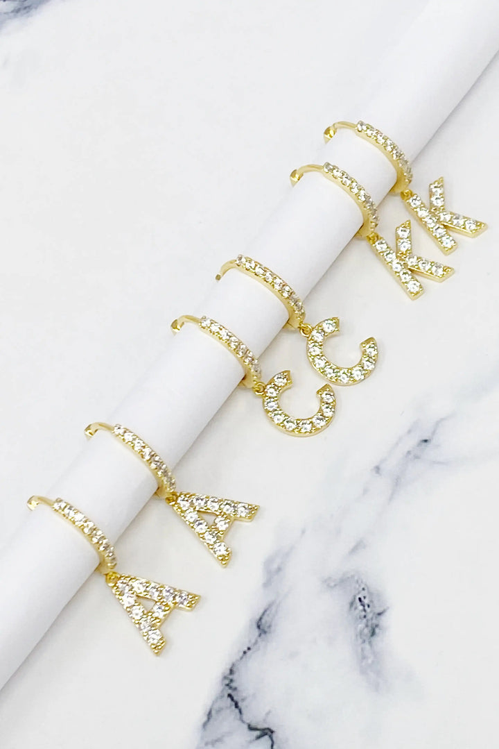 Glittering Letter Charm Hoop Earrings