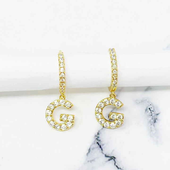 Glittering Letter Charm Hoop Earrings - G