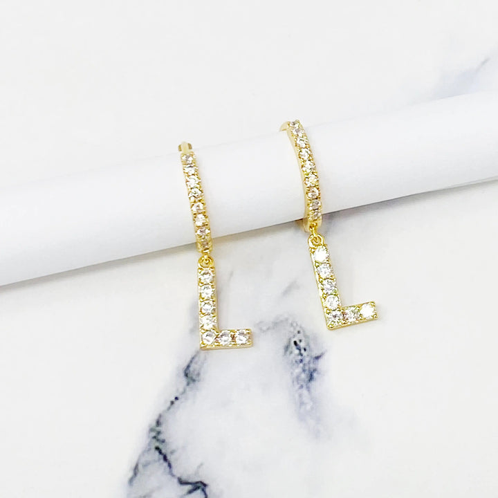 Glittering Letter Charm Hoop Earrings - L