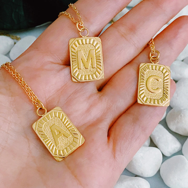 Golden Aztec Initial Pendant Necklace