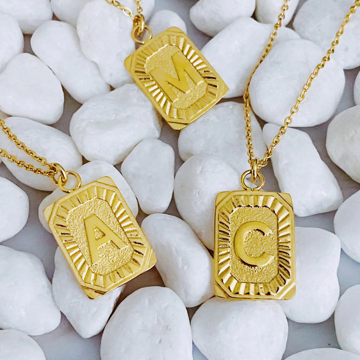Golden Aztec Initial Pendant Necklace