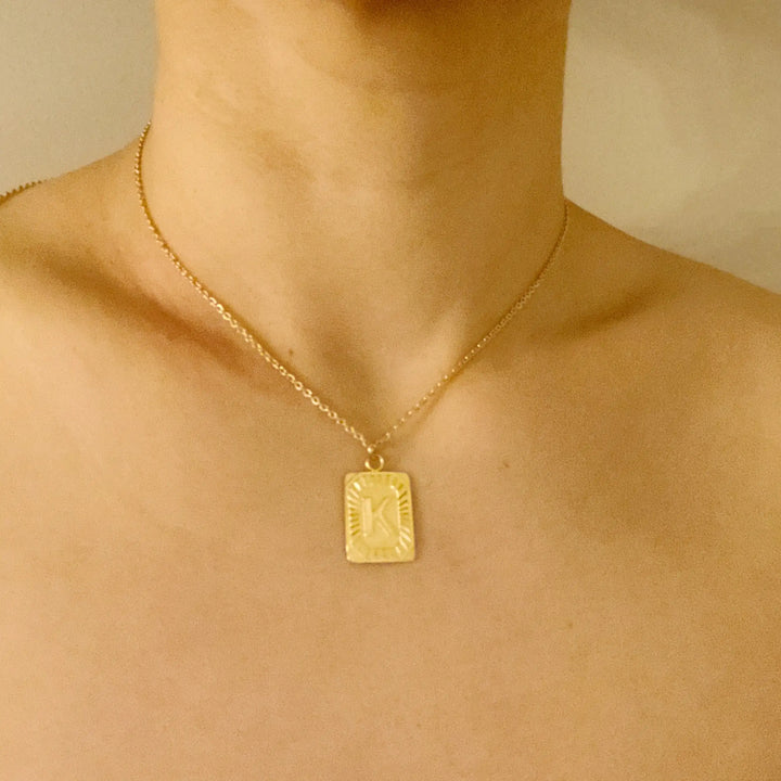 Golden Aztec Initial Pendant Necklace