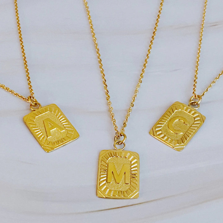 Golden Aztec Initial Pendant Necklace