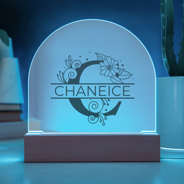 Monogramed Letter Fleur Style - Acrylic LED Illuminated Plaque -USB (Dome) - Acrylic Dome with LED Cor - Acrylic Wall