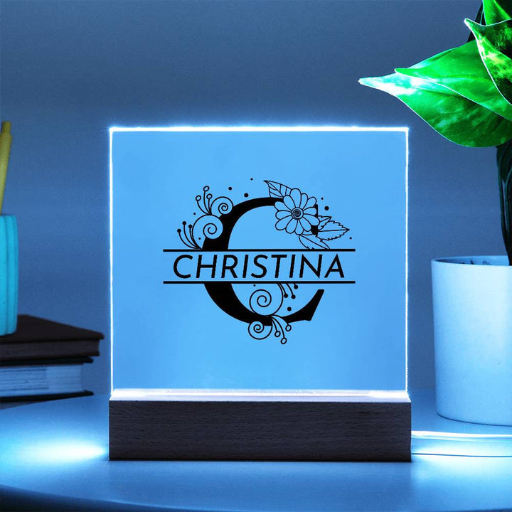 Monogramed Letter Fleur Style - Acrylic LED Illuminated Plaque -USB (square dome or circle)