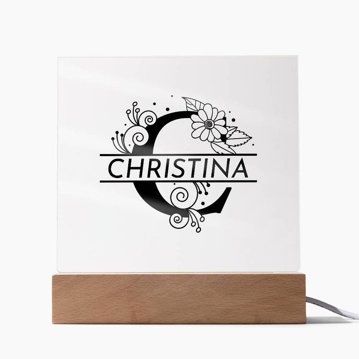 Monogramed Letter Fleur Style - Acrylic LED Illuminated Plaque -USB (square dome or circle)