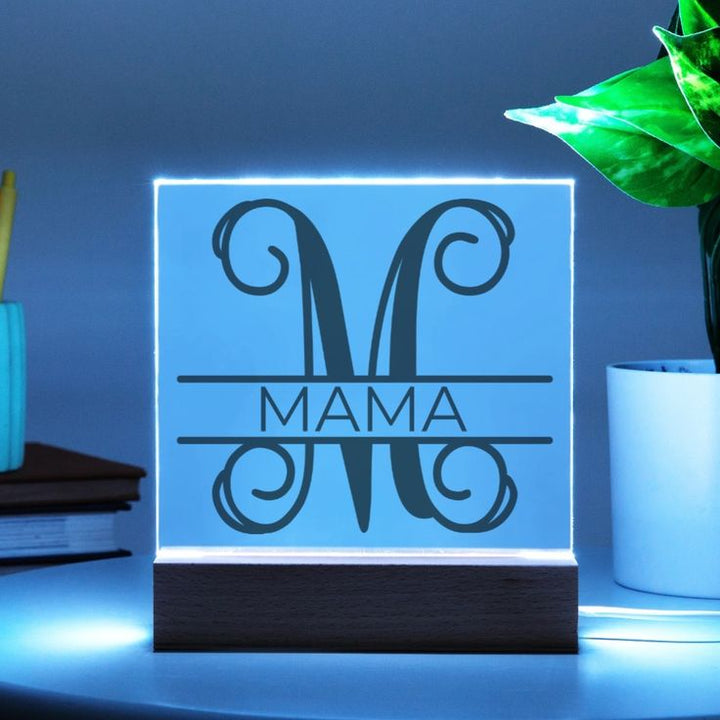 Mothers Day Special - Monogramed Letter Vine Style - Acrylic LED Illuminated Plaque -USB (Square) - LED Corded Base