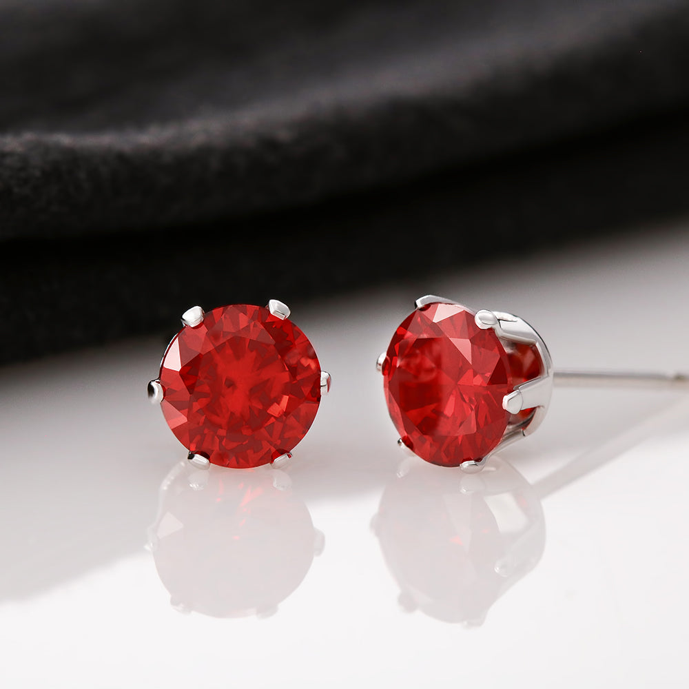 Red Cubic Zirconia Stud Earrings - White Gold Setting - vo•hn