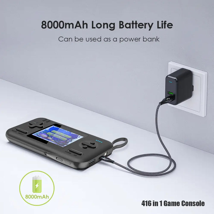 Retro Gamer Plus: 2-in-1 Power Bank & Game Console with 416 Built-In Games - Black