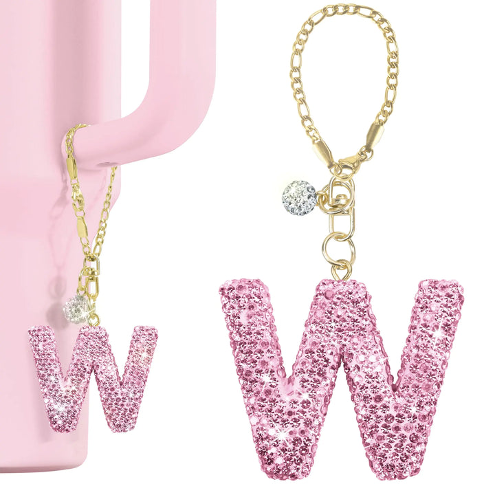 Sparkle Glitter Initial Charms for Stanley Water Bottles - W