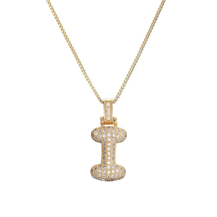 Sparkle Script Gold Initial Necklace - Box Chain Letter I-Gold