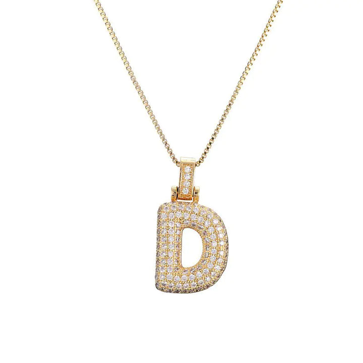 Sparkle Script Gold Initial Necklace - Box Chain Letter D-Gold