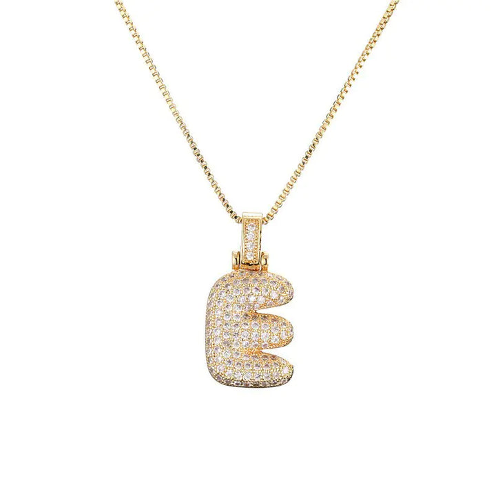 Sparkle Script Gold Initial Necklace - Box Chain Letter E-Gold