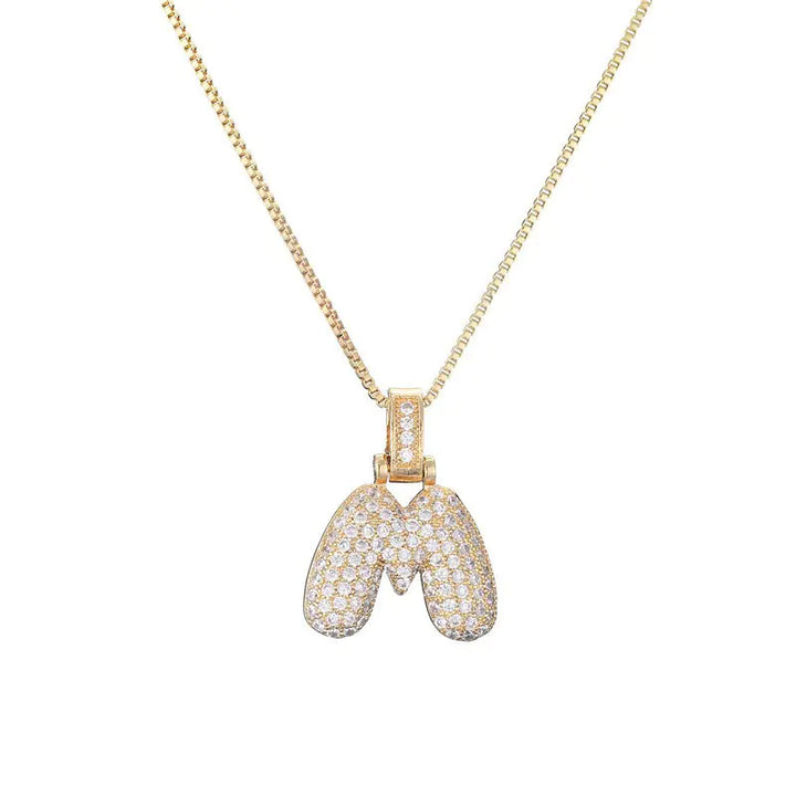 Sparkle Script Gold Initial Necklace - Box Chain Letter M-Gold