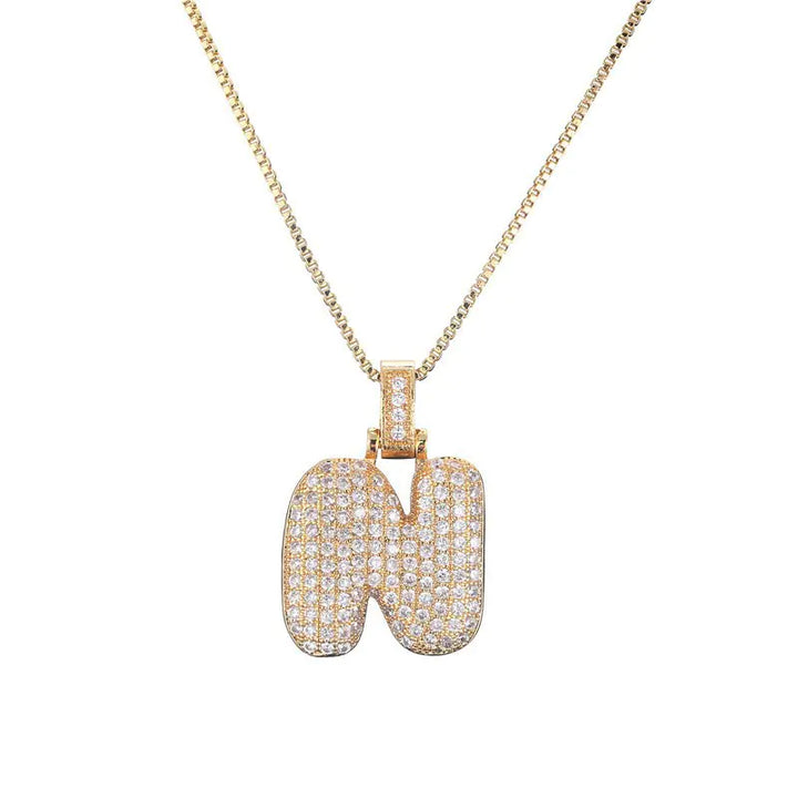 Sparkle Script Gold Initial Necklace - Box Chain Letter N-Gold