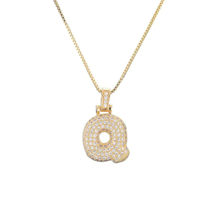 Sparkle Script Gold Initial Necklace - Box Chain Letter Q-Gold