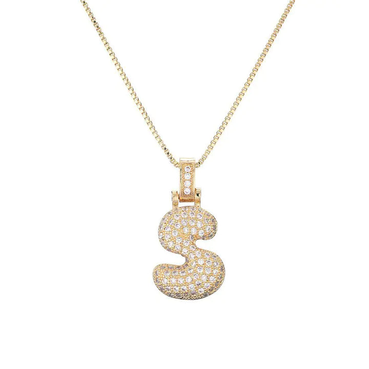 Sparkle Script Gold Initial Necklace - Box Chain Letter S-Gold