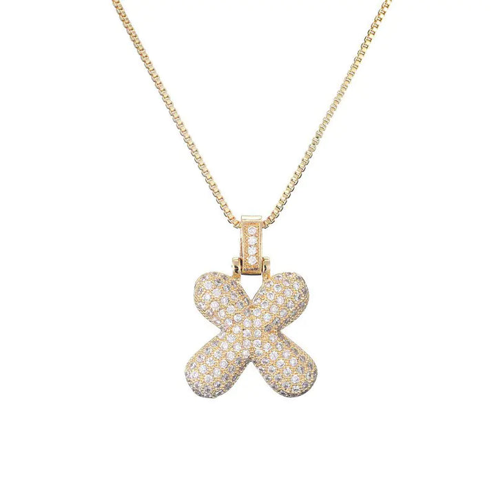 Sparkle Script Gold Initial Necklace - Box Chain Letter X-Gold