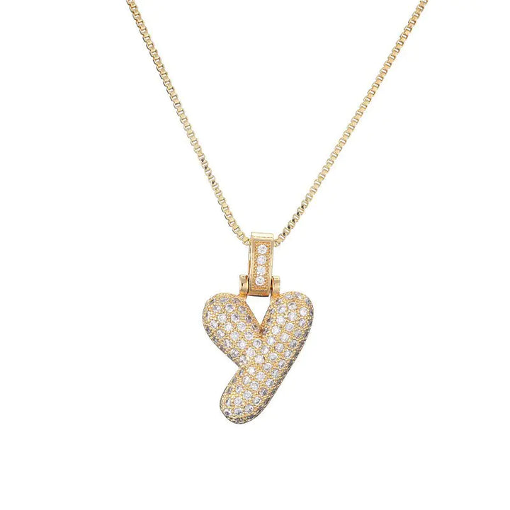 Sparkle Script Gold Initial Necklace - Box Chain Letter Y-Gold