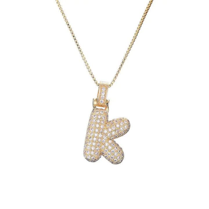 Sparkle Script Gold Initial Necklace - Box chain word K-gold