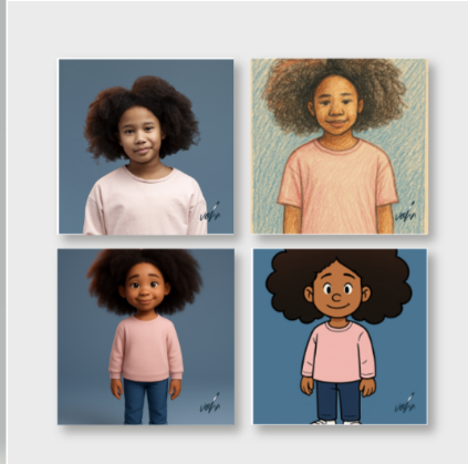 AI Kids Warhol-styled 2D-3D 4 Frame Print Set (See It Online) - Artwork