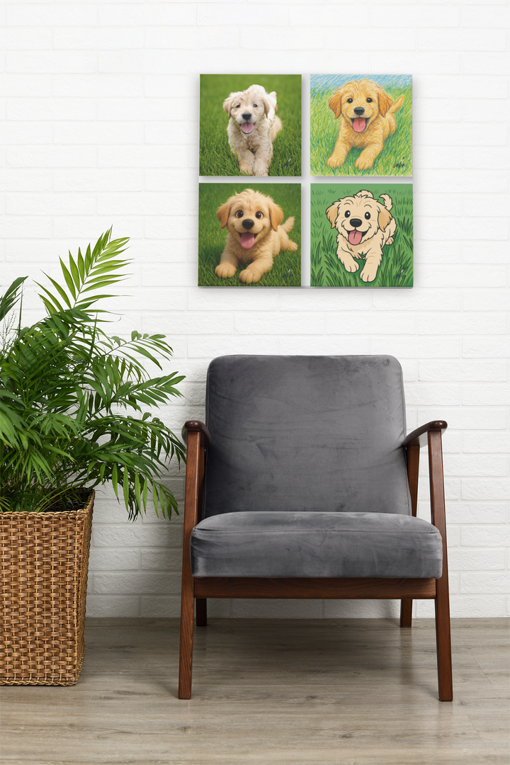 Andy Woofhol-Warhol styled 2D-3D Pet Canvas Print [4 Frame Set] (See It Online) - 8’’ x 8’’ x 4 Frames - Artwork